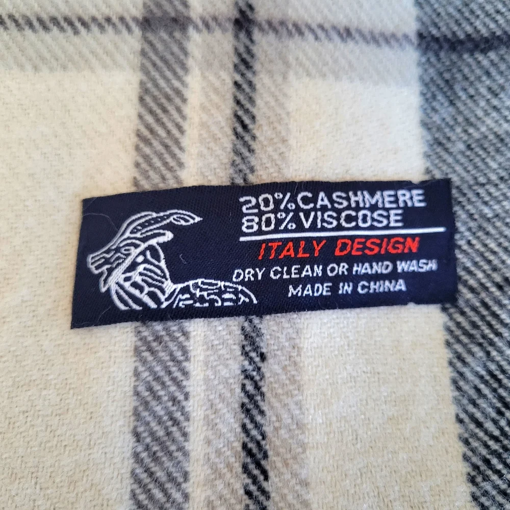 Cashmere Blend Plaid Scarf Cream Bkack Gray